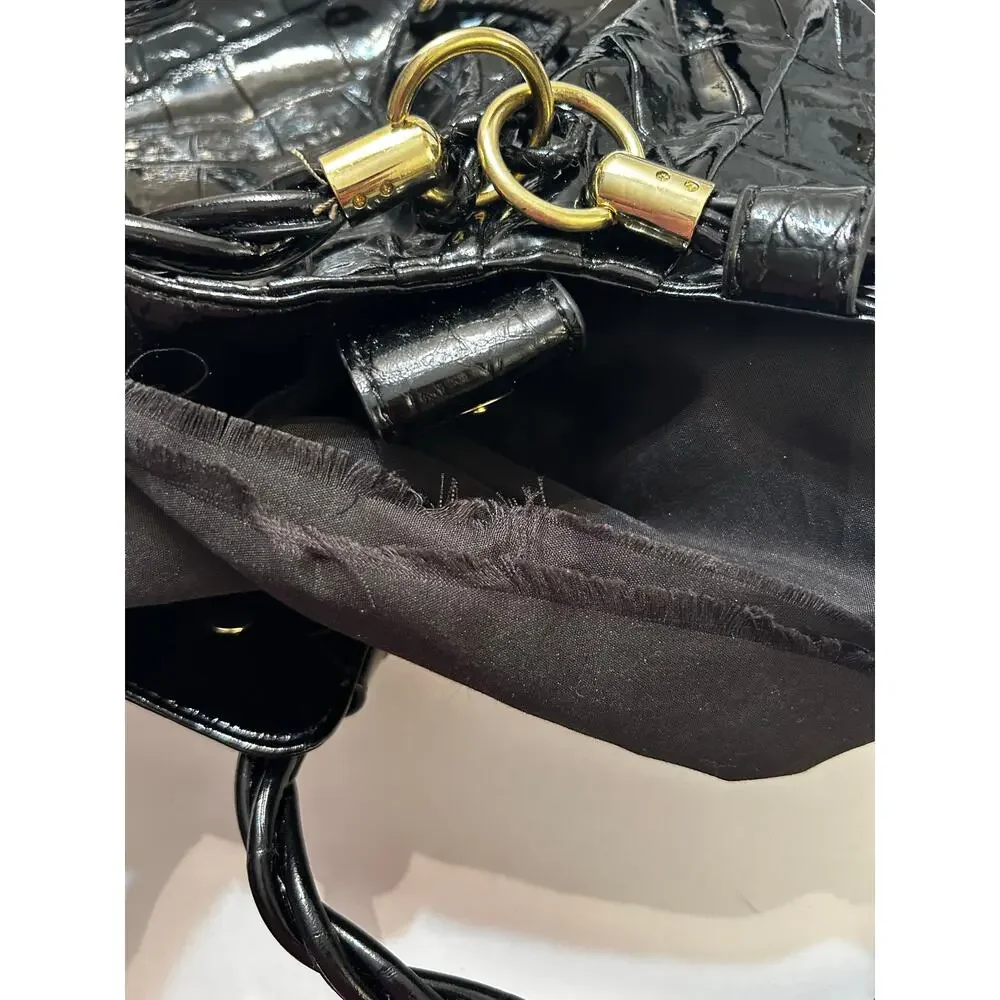 Relic Brand Hobo Black Bag Faux Patent Shiny Crocodile Leather Shoulder Purse